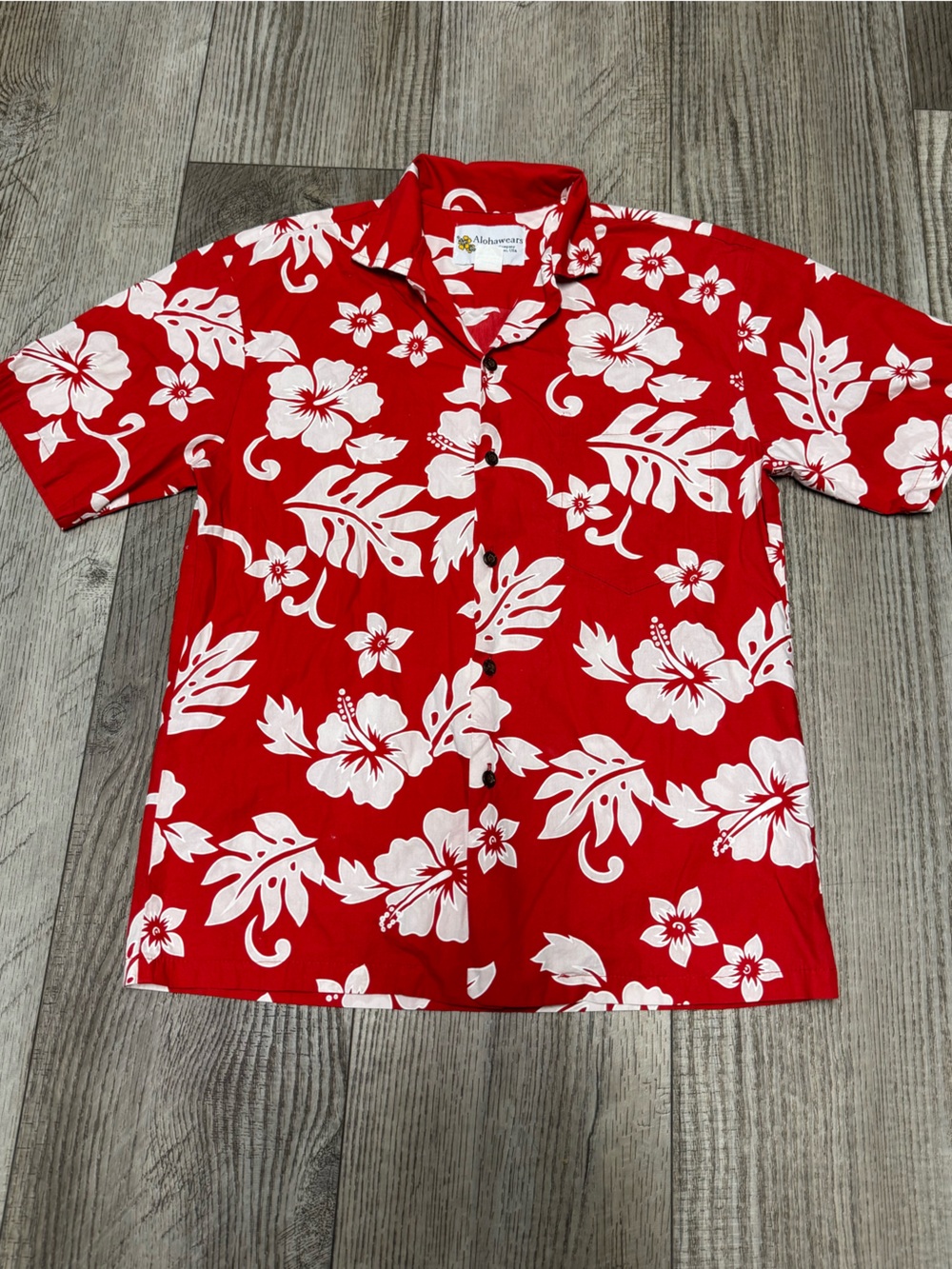 Vintage Men's Classic Hibiscus Christmas Red/White Hawaiian Aloha Shirt S